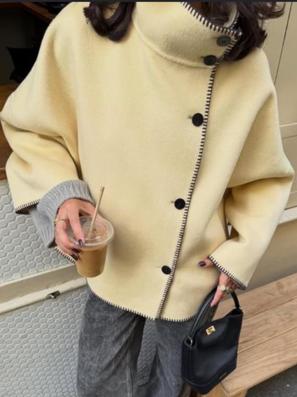 Zara High-Collar Cropped Wool Blend Buttoned Jacket